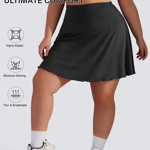 Plus Size Solid High Waist Skort, Minimalist Basic Pocket A Line Skort for Daily Wear, Women's Bottoms for Summer, Casual Comfy Skorts, Sporty Breathable Skorts