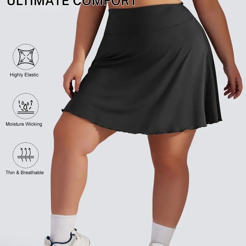 Plus Size Solid High Waist Skort, Minimalist Basic Pocket A Line Skort for Daily Wear, Women's Bottoms for Summer, Casual Comfy Skorts, Sporty Breathable Skorts