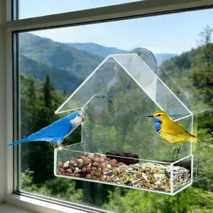 Window Bird Feeder That Brings Nature To Your Window!  Clear Acrylic House Design - Watch Birds Up Close! Outdoor Feeder