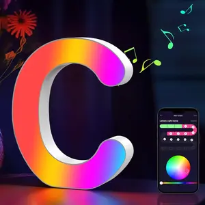 Light Up Letters Marquee Letter - Sync RGB Color Changing LED Lights Letter Logo Game Lights for Girls Birthday Christmas Valentine's Day Wall Desktop Decoration (MRGB-C)