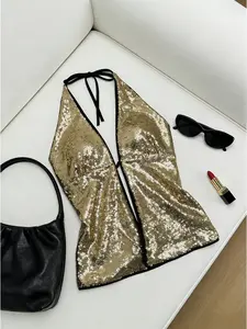 Festival Fashion New Arrival! Women's Glamorous Sequined Halter Backless Top, Stylish & Elegant Design, Perfect for Valentine's Day, Christmas, Parties, Cocktails, Dancing & More Occasions.