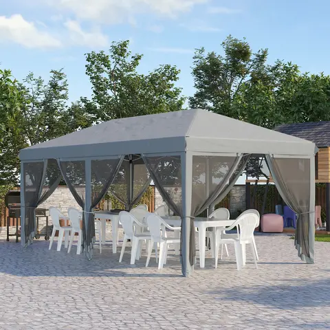 Outsunny Rectangle Pop Up Canopy Tent Furniture - 10' x 10' Sturdy Large Tents for Parties, Heavy Duty Support, Netting, Cover, Foldable Design, Carrybag for Outdoor Garden Use