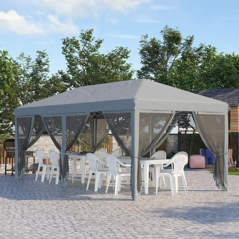 Outsunny Rectangle Pop Up Canopy Tent Furniture - 10' x 10' Sturdy Large Tents for Parties, Heavy Duty Support, Netting, Cover, Foldable Design, Carrybag for Outdoor Garden Use