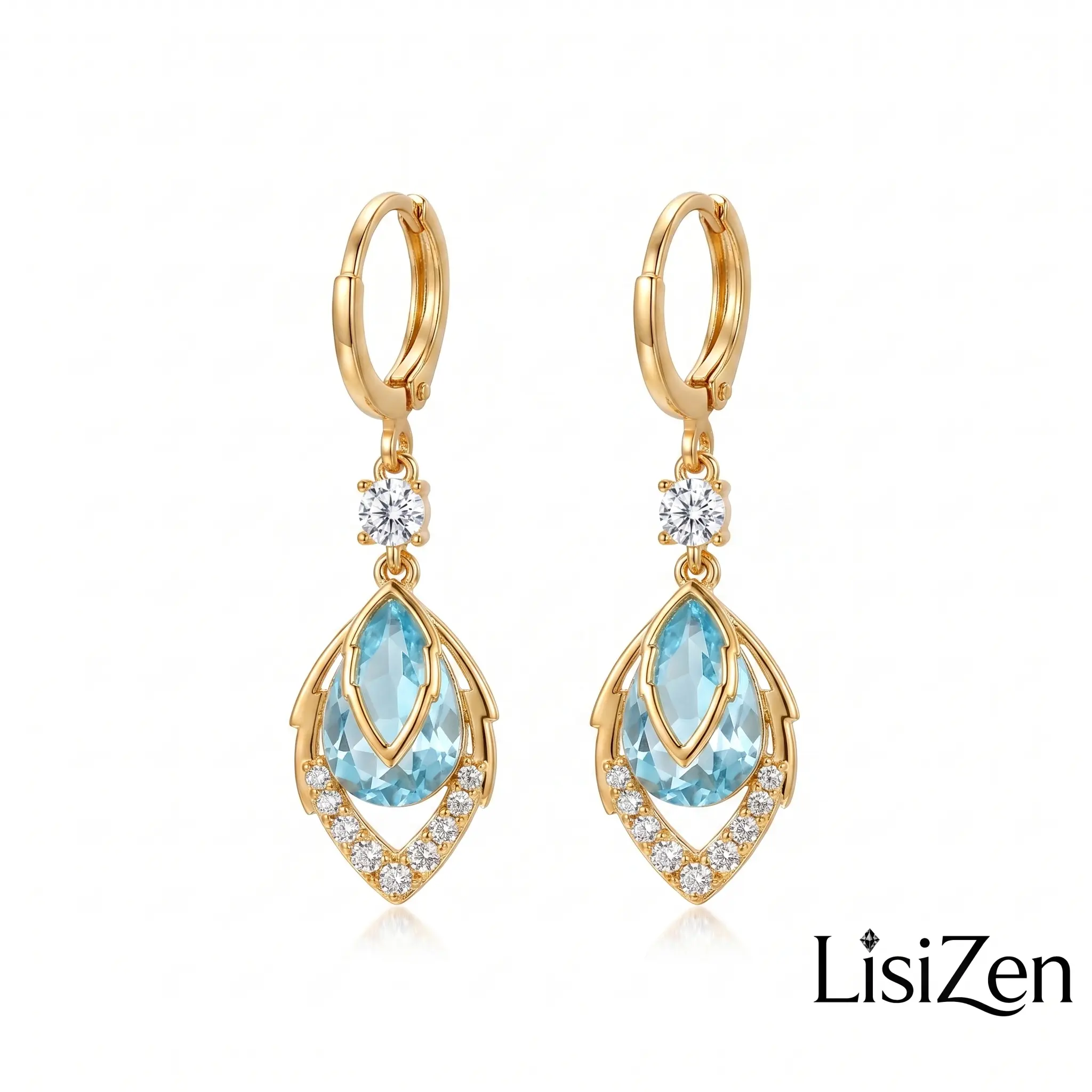 LisiZen Sky Blue Rhombus Water Drop Earrings for Women, Stylish Fresh Design, Trendy Versatile Jewelry, Suitable for Square and Round Faces, Fashionable Ear Pendant DZEH3164