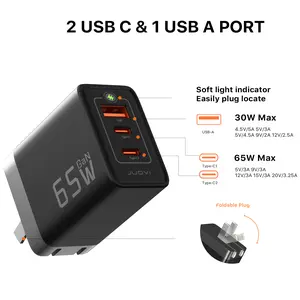 [JUOVI]65W Charger, J1611 GaN Charger, 3 Ports Fast Charging Brick, JUOVI Foldable Wall Charger, Compatible with HP Spectre, MacBook Pro/Air, Dell XPS 13, iPad Pro, iPhone 15/Pro, Galaxy S23, Apple Watch