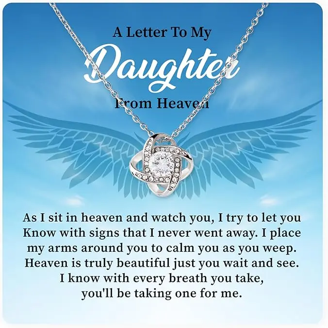 A Letter To My Daughter Necklace From Heaven, Loss Of Parents Remembrance Necklace Gift, Prayer From Heaven, Necklace For Loving Daughter From Mom And Dad Jewelry Necklace