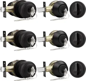 Entry Door Knob Lock Set and Single Cylinder Deadbolt Combination Set, Oil-Rubbed Bronze (3 Pack) Keyed Alike