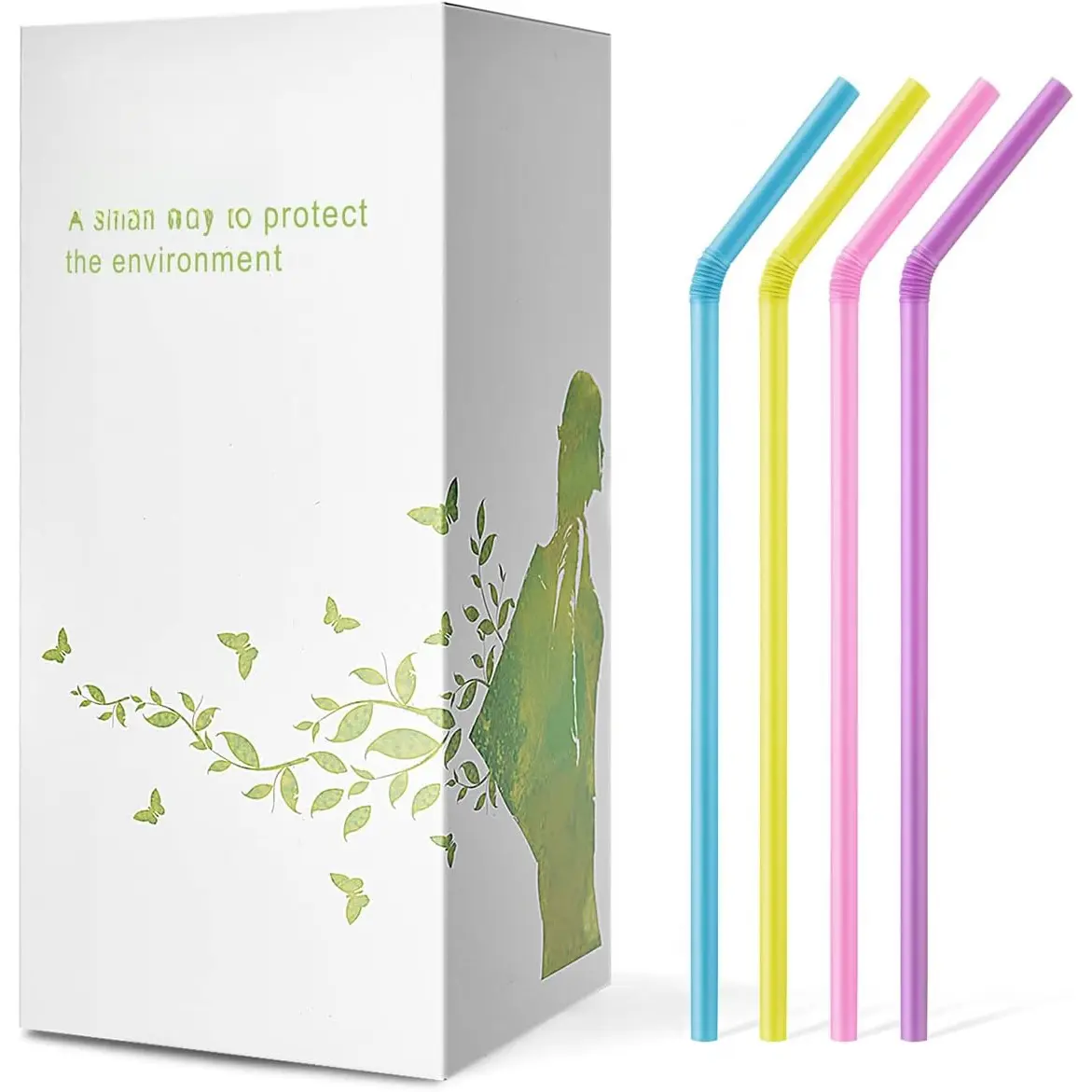 Biodegradable Flexible Drinking Straws - 200 Count  -Based Compostable Colorful  Alternative to Disposable Plastic Straws