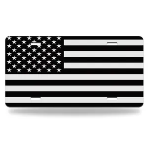 Black White American Flag Metal Car Plate Decorative Aluminum License Plate Tag Sign, 12" x 6" Aluminum Vanity Tag for US Vehicles - Car Accessories