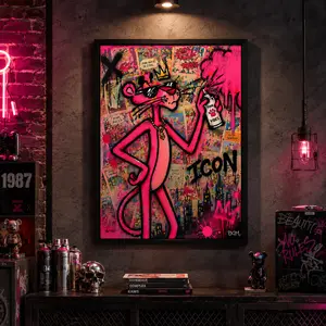1PC Modern Poster Graffiti Art Pink Panther Canvas Painting Colourful Posters and Prints Wall Art Living Room Home Decor tiktokshopspringglowup custom