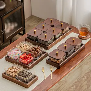 Walnut Glass Fruit Plate Living Room Household Light Luxury Dried Fruit Plate Snacks Dessert Candy Storage Box