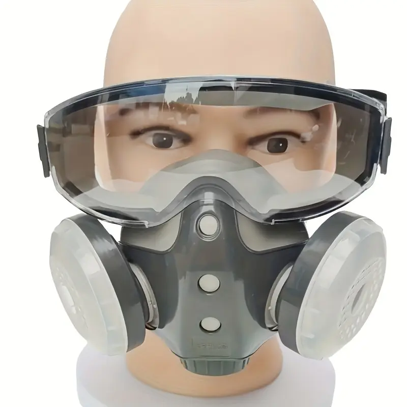 Dust-proof Integrated Respirator Mask, Reusable Half Mask with Safety Glasses Goggles, Anti-dust Mask for Spray Painting & Woodworking Projects