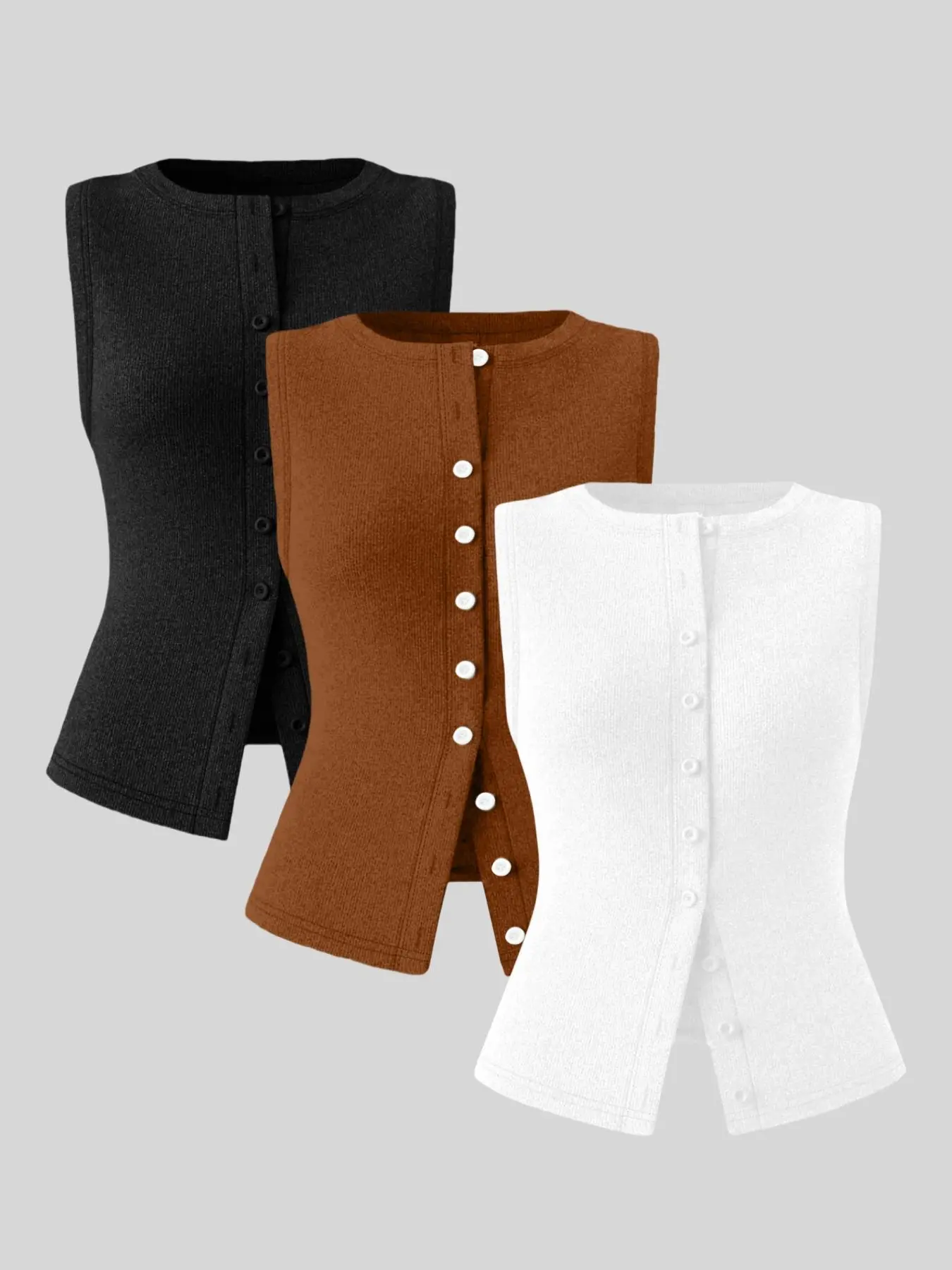 Women's Solid Basic Button Front Fitted Sweater Vest, Sleeveless Knitted Vests, Casual Sleeveless V Neck Knit Cardigan for Daily Wear, Ladies Knitwear for All Seasons, Tops