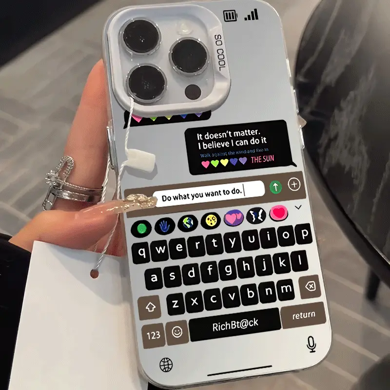 Motivational Chat Keyboard Message Smartphone Case, White Bumper Protection Cover for iPhone 17-14, 13-11, X Plus Pro Max, Mobile Phone Accessories for iPhone Series, Study Desk Gift