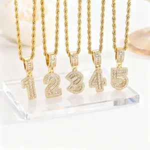 Unisex fashion digital necklaces 0-9, golden pendants with zircon, meeting various matching needs. 60cm chain, an exquisite gift for him/her.