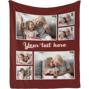 Custom Blanket with Photo Text, Customized Picture Collage Personalized Throw Blankets for Adult Kid Family Birthday Christmas Halloween Father Mother Valentines Day 50 x 60 Inches