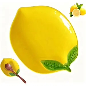 Cute Yellow Lemon Ceramic Spoon Rest for Stove Top Kitchen Counter, Utensil Rest for Spoon Ladle Spatula Coffee Spoon, Lemon Kitchen Decor & Accessories
