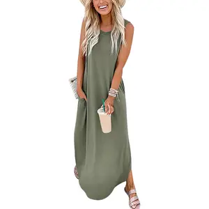 ANRABESS Women's Casual Loose Sundress Long Dress Sleeveless Split Maxi Dresses Summer Beach Dress with Pockets