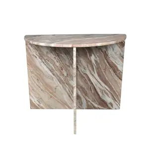 Patrice 20" Art Deco Minimalist Natural Marble Handmade Demilune Side Table