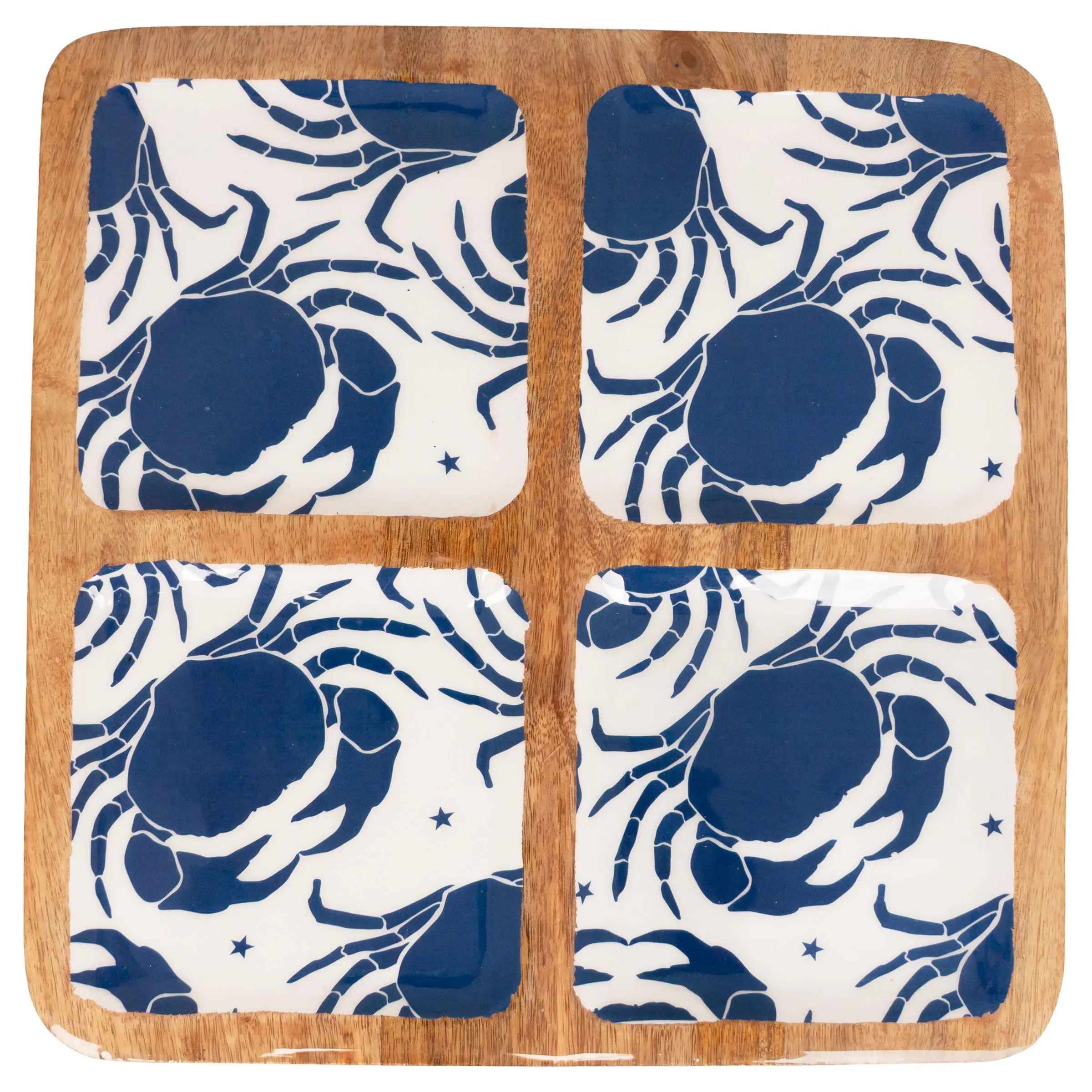 Navy Crabs Mango Wood 4 Sectioned Tray