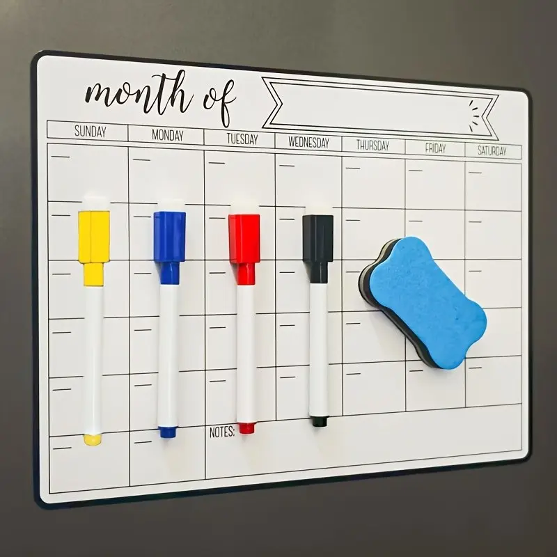 Magnetic Refrigerator Calendar Set, Reusable Kitchen Whiteboard, Magnetic Marker Pen, Blackboard Eraser, Monthly Weekly Planner, Weekly Fridge Calendar, Calendars Planners, Magnetic Calendar For Refrigerator