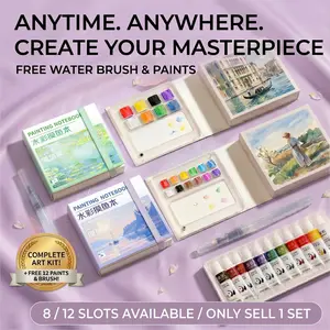 Pocket Portable Watercolor Painting Set with Palette, Free Brushes & 12 Colors Pigments - Easy-Clean Travel Sketch Kit for Artists & Beginners, Paint Anywhere!￼￼