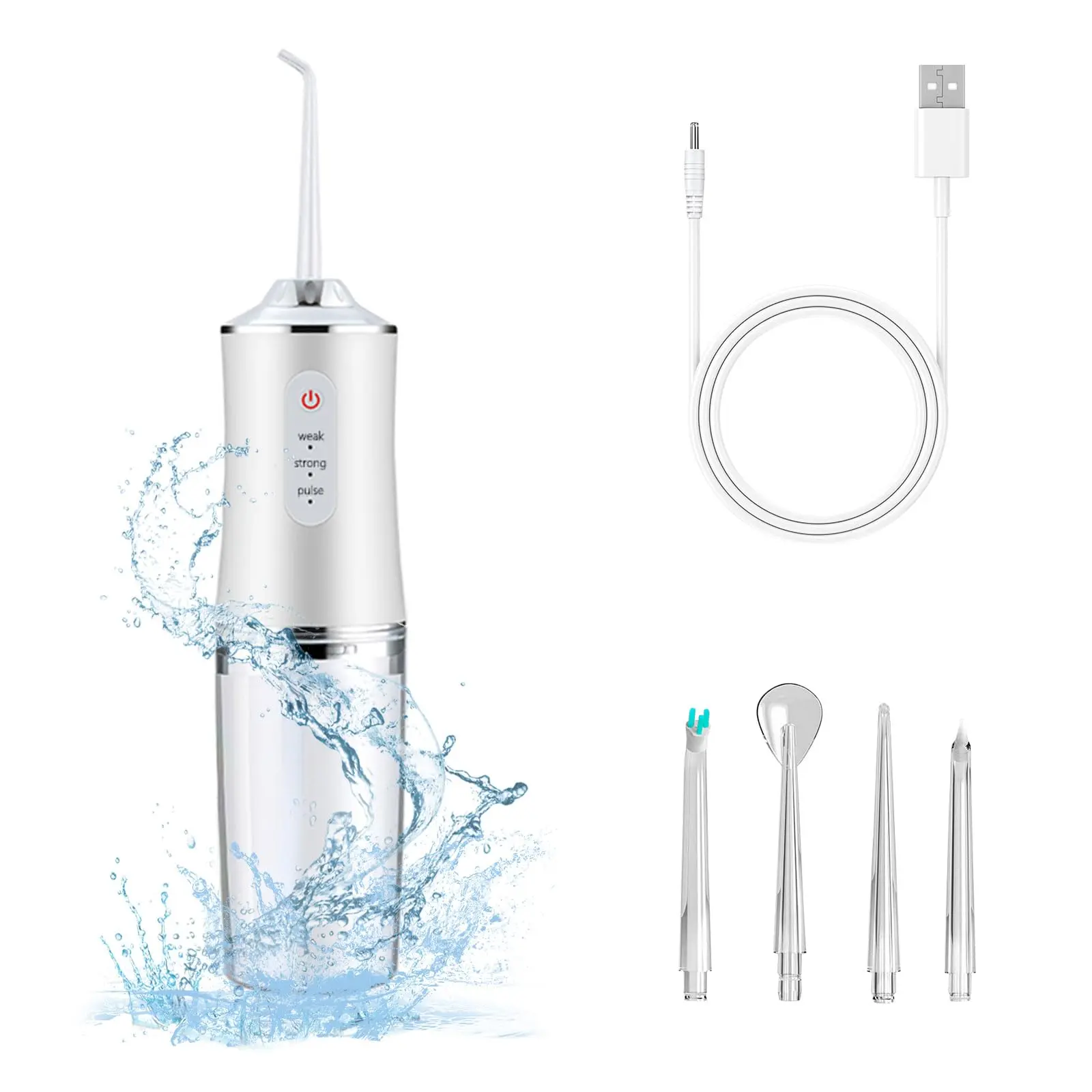 Smart Professional Water Flosser Cordless - 3 Modes & 4 Jet Tips for Deep Cleaning, Plaque & Tonsil Stone Removal, USB Rechargeable Oral Irrigator with Detachable Tank for Sensitive Teeth & Travel (4-Pack, White)