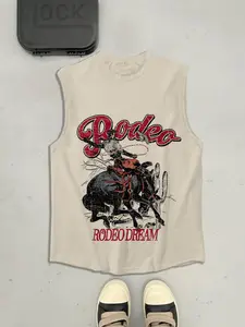 Men's Vintage Denim Print Vest, Round Neck Classic Fashion Trendy Sleeveless Top, Casual Summer Wear, Fitted Graphic Tee, Menswear, Sleeveless Tank, Tanktops
