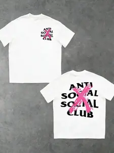 Anti Social Social Club Bold Pink X Print Graphic Tee, Black Oversized Streetwear T-Shirt for Men