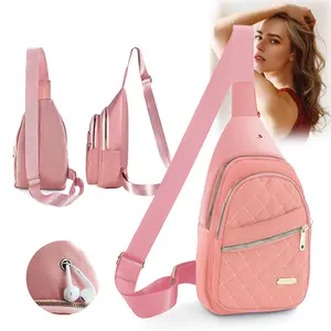 Solid Color Quilted Fanny Pack - Casual Zipper Chest Belt Diagonal Zipper Sling Bag, Adjustable Sling Bag for Daily Use, Lightweight & Waterproof,Fashionable Large Capacity Sling Bag