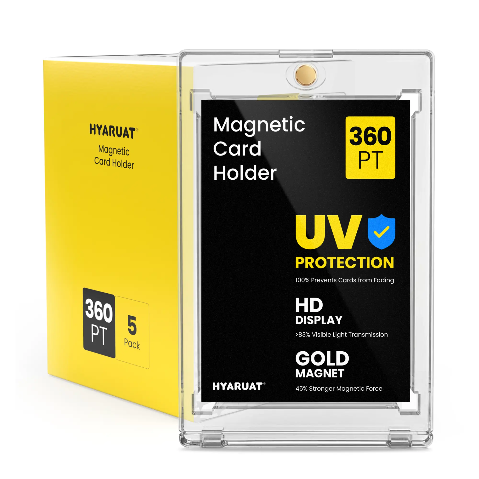Trading Card Magnetic Card Holders - 360pt Thickness, Transparent Hard Cases with Strong Magnetic, UV Protection, Secure Seal (5-Pack & 10-Pack Options)