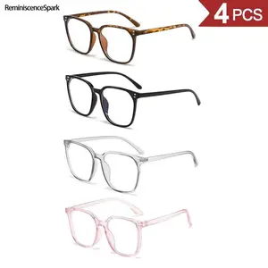 4-Pack Women's Blue Light Blocking Glasses – 4 Fashion Frame Colors with Leopard Print, Internet Celebrity Style, Flattering for Round Faces, No-Makeup Essential for Screen Time, Home Office & Daily Wear