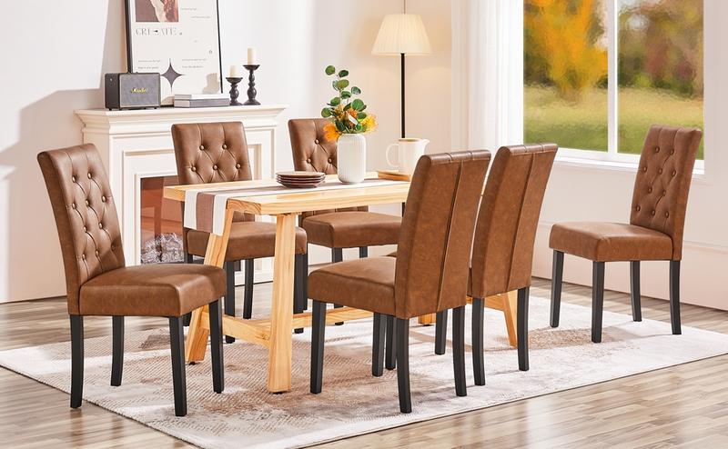 Yaheetech Faux Leather Dining Chairs, Button Tufted Dining Room Chairs with Rubber Wood Legs, Mid-Century Accent Dinner Chair for Living Room/Kitchen Yaheetech Faux Leather Dining Chairs, Button Tufted Dining Room Chairs with Rubber Wood Legs, Mid-Century Accent Dinner Chair for Living Room/Kitchen