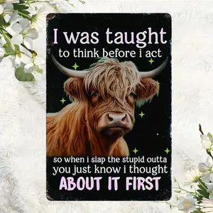 Funny Metal Logo Highland Cow Vintage Metal Painting Logo - Cow Metal Wall Art - For Home, Kitchen, Bar, Cafe, Club, Farm, Cave - Decorative Art for Room, Coffee Bar, Restaurant Poster Ornaments Decoration Artistic Print Photo