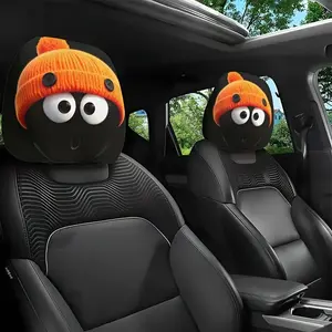 2 Pack Knitted Car Headrest Covers with Funny Print, Seat Covers, Polyester Material, Universal Fit for Long Distance Driving and Road Trips, Perfect Gift for Friends and Family