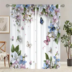 2 pieces. Installed with pocket rods. Digital fresh flower and butterfly printed curtains. Suitable for living room, closet, bedroom, study, dining room and home decoration.