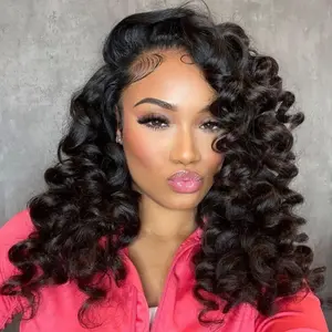 [3 In 1 Half Wig] Wand Curl Half Wig Human Hair 180% Density Wear Go Glueless Wigs Human Hair for Women Drawstring Seamless Flip Wig Beginner Friendly