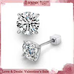 【#163 Screw Back】S925 Classic VVS D Color Synthetic Moissanite Solitare Stud Earrings in 925 Sterling Silver Birthday Mother's Day Gift for Men Women Wedding