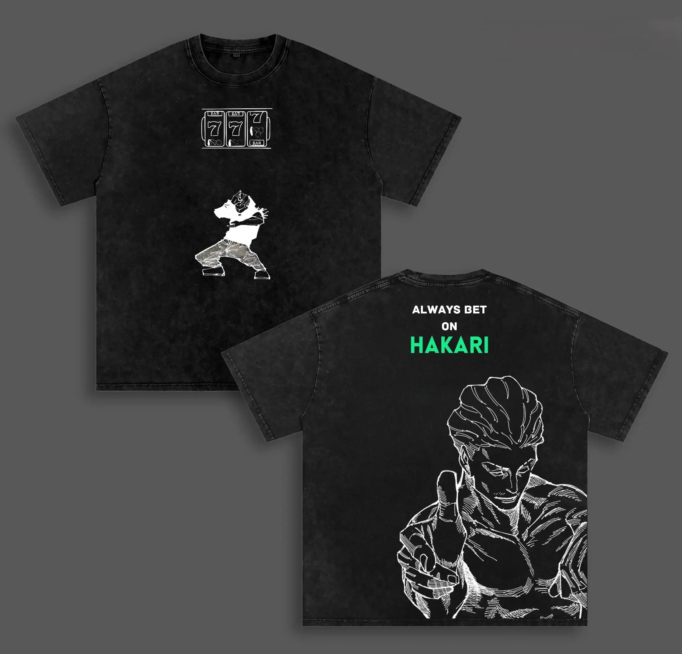 Hakari Kinji JJK Anime Double Printed Vintage Washed Tee Unisex Oversize Heavyweight Cotton T-shirt for Anime Fans and Lovers