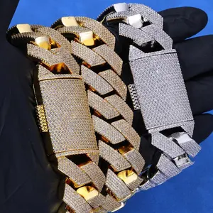 Fine Jewelry 25mm Iced Cuban Chain Bling 6 Rows CZ Prong Setting Hip Hop Thick Cuban Link Necklace Chrismas Gift for Him