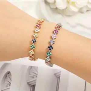 Rainbow Colorful Clover Zircon Bracelet Fashion Charm Gorgeous Charm Exquisite Cute Sweet Shining Crystal Jewelry Gift