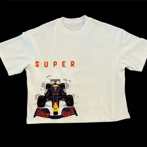 Race Shirt with "SUPER" Text and Racing Car Design on White T-Shirt