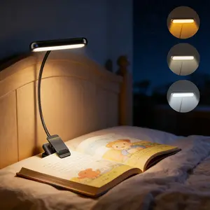 12/31 LED Clamp Book Light, USB Rechargeable Reading Lamp, Eye-Care Three Color Temperature, Adjustable Brightness, Portable Stable Clip Light