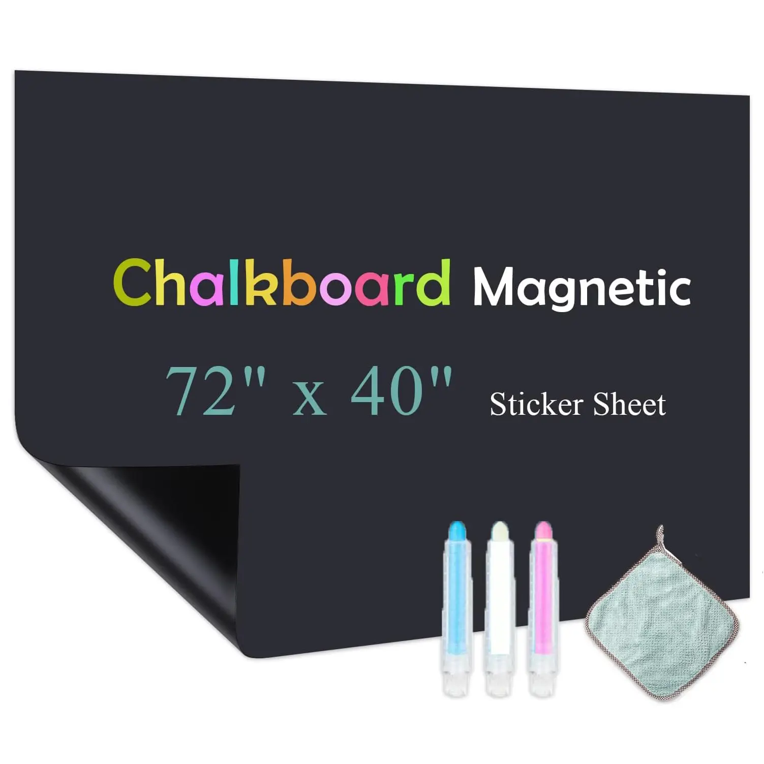 Chalk Board Contact Paper with Adhesive, 72" x 40" Magnetic Chalkboards for Wall, Wallpaper Sheets for Office for School and Kids, Includes Liquid Chalks Markers and Dishcloth and Magnetd