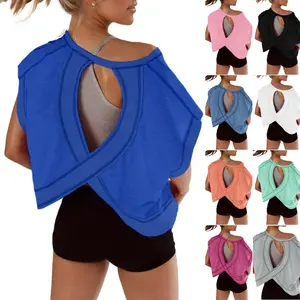 Naeduo Women's Cotton Open‑Back Training T‑Shirt Casual Athletic Gym Wear for Yoga Running Sportswear Spring Statements