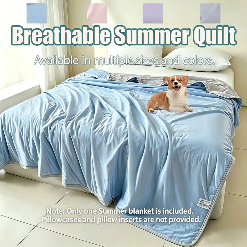 Breathable Cool Touch  Summer Blanket, Wind Ice Blue Dual-Sided Air Conditioning Blanket, Easy Care, All Seasons Use