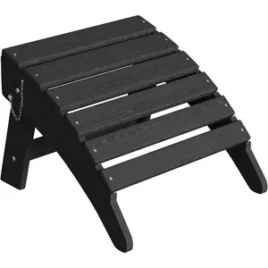 HDPE Folding Adirondack Chair and Ottoman Set, All-Weather Outdoor Footrest with Cup Holder, Collapsible Plastic Chair for Deck, Garden, Fire Pit