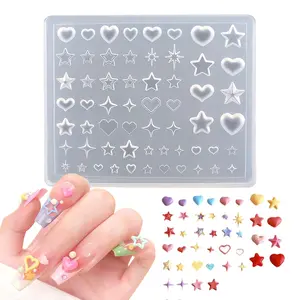 1pc 3D Nail Art Silicone Printing MoldNail Art Tools, Multi-Purpose Nail Art Silicone Mold, Five-Pointed Star, Heart And Star Pattern Design, Suitable For Daily Nail Art Fun Pattern Decoration, Create Exquisite Nail Art, Ideal Gift