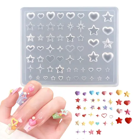 1pc 3D Nail Art Silicone Printing Mold, Nail Art Tools, Nail Art Supply, Multi-Purpose Nail Art Silicone Mold, Five-Pointed Star, Heart Pattern Design, Suitable For Daily Nail Art Pattern Decoration, Nail Art Molds, Ideal Gift, Nail Art Products