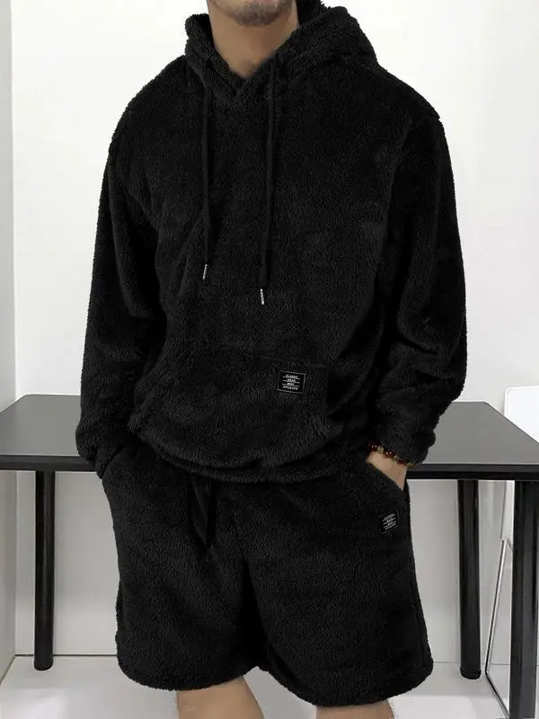 Men's Hooded Sweatshirt & Shorts All Season Set Outfit, Fresh New Arrival Must-Have, Casual Long Sleeve Fitted Design Suit Fabric, Matching Sweat Set